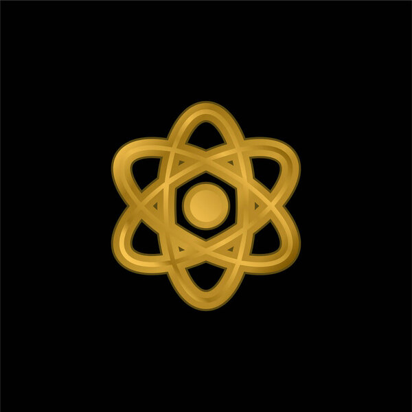 Atom gold plated metalic icon or logo vector