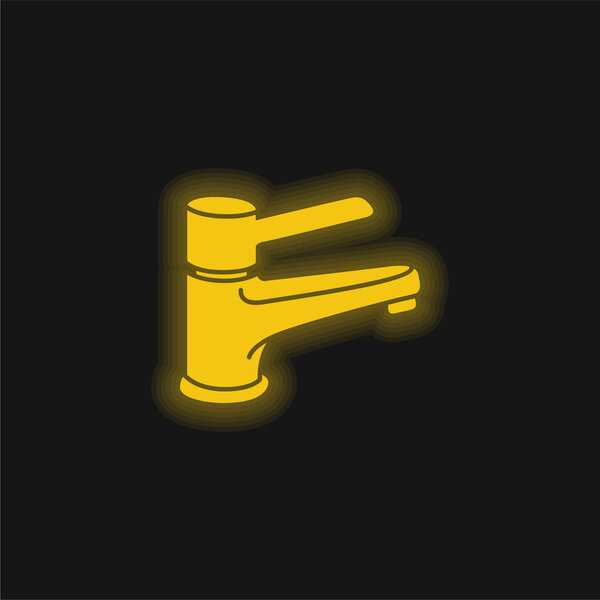 Bathroom Tap Tool To Control Water Supply yellow glowing neon icon