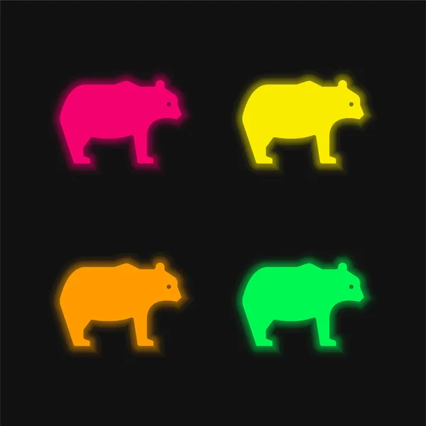 Bear Four Color Glowing Neon Vector Icon Stock Vector