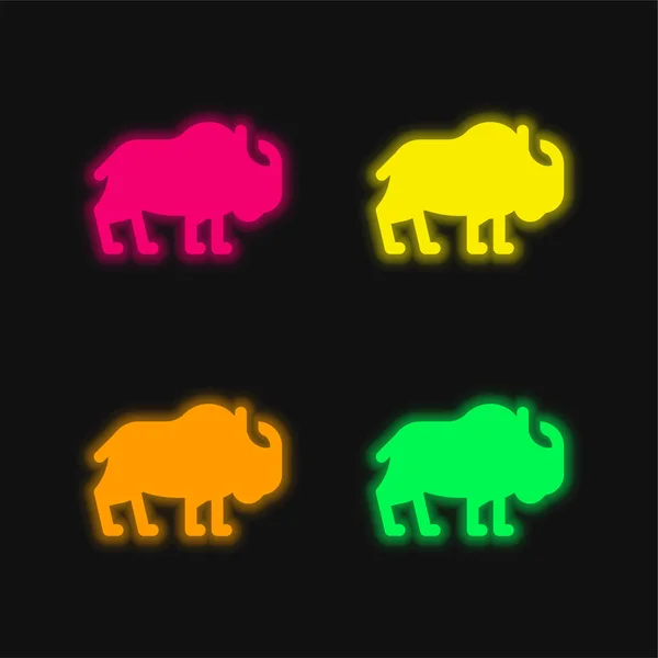 Bison Four Color Glowing Neon Vector Icon Stock Illustration