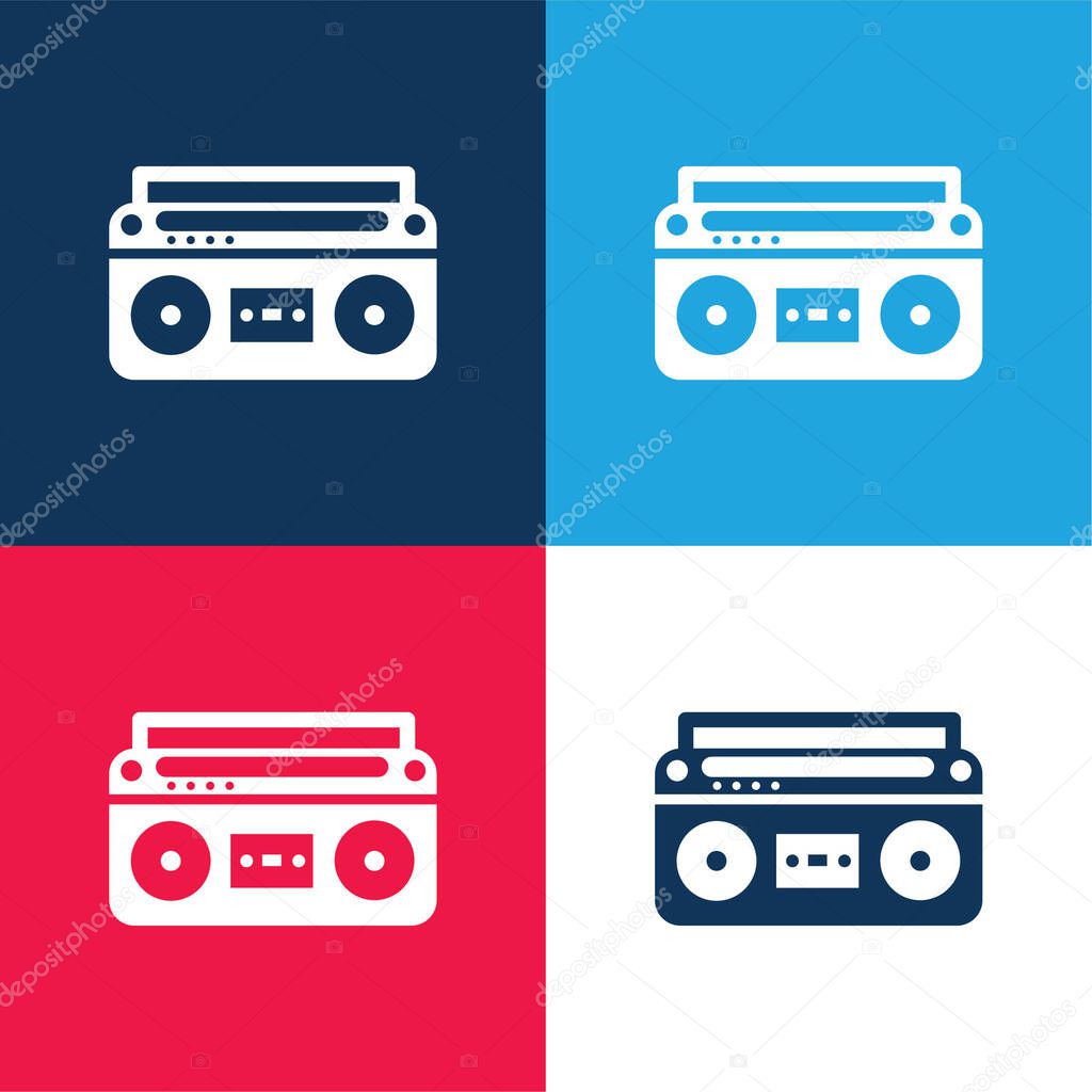 Boom Box With Controls And Settings blue and red four color minimal icon set