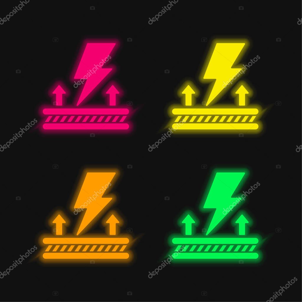 Antistatic Fabric four color glowing neon vector icon