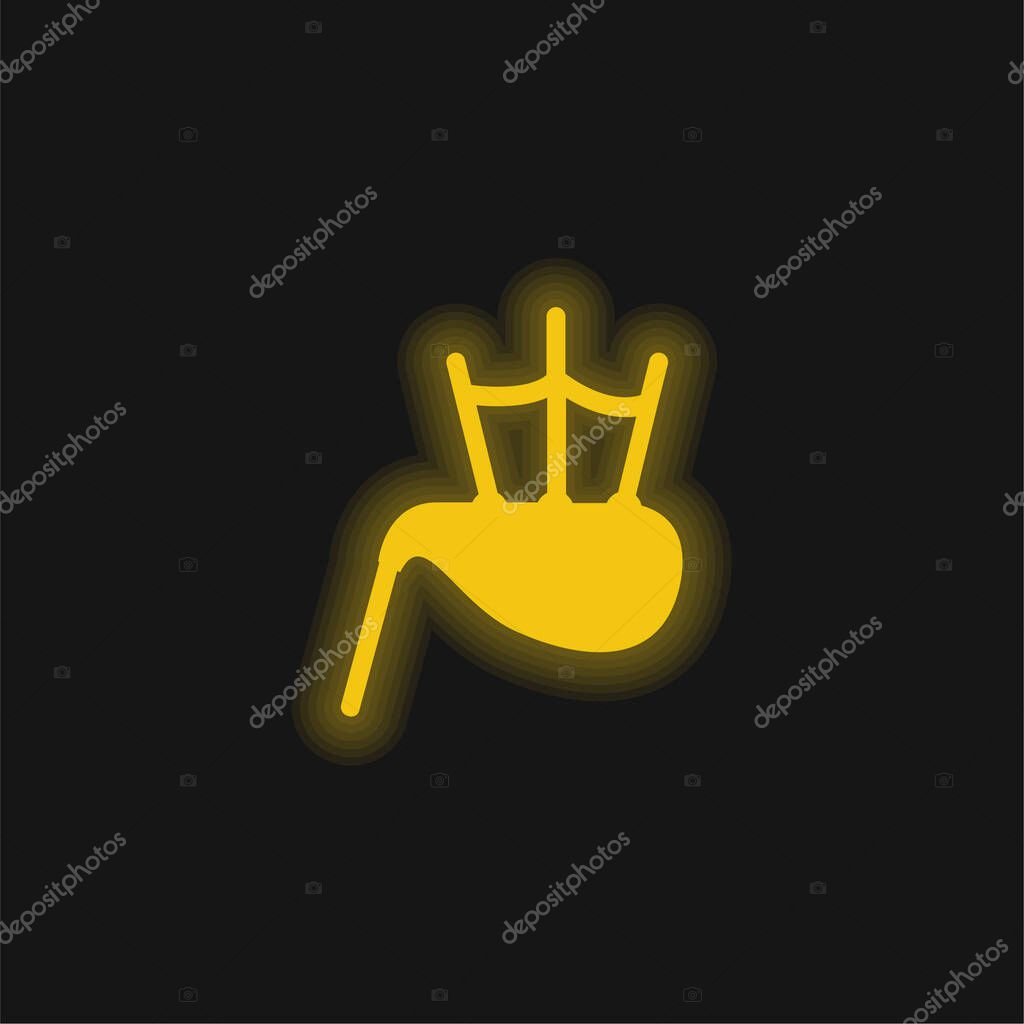 Bag Pipe yellow glowing neon icon