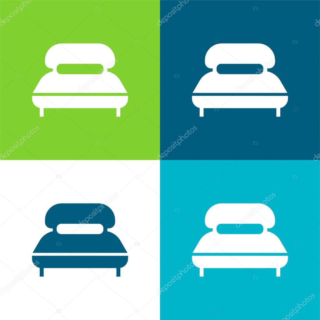 Big Bed With Long Pillow Flat four color minimal icon set