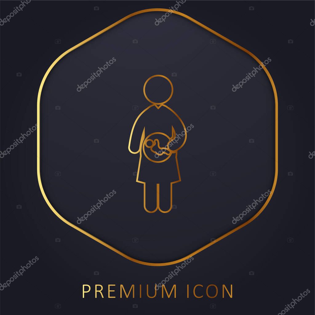 Baby In Mother Uterus golden line premium logo or icon