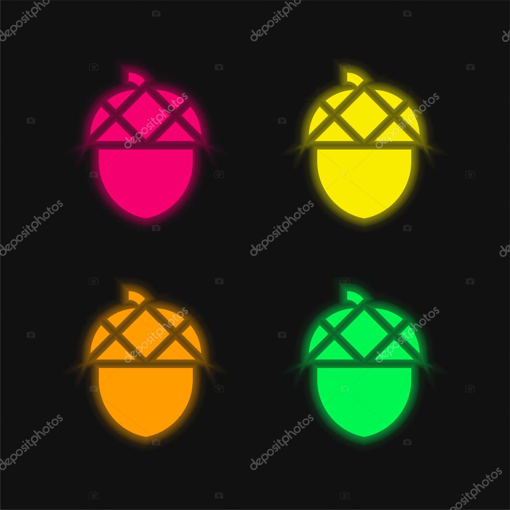 Acorn four color glowing neon vector icon
