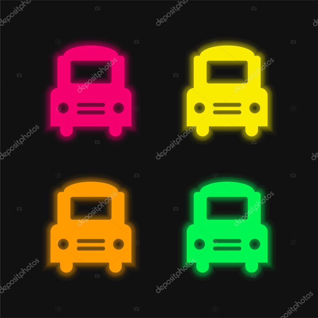 Big Bus Frontal four color glowing neon vector icon