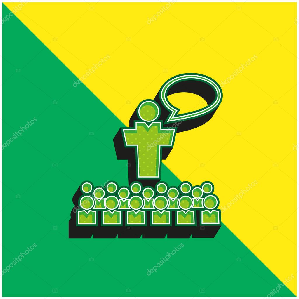 Big Group Of Small Students With Giant Professor In Front Of The Class Talking Green and yellow modern 3d vector icon logo