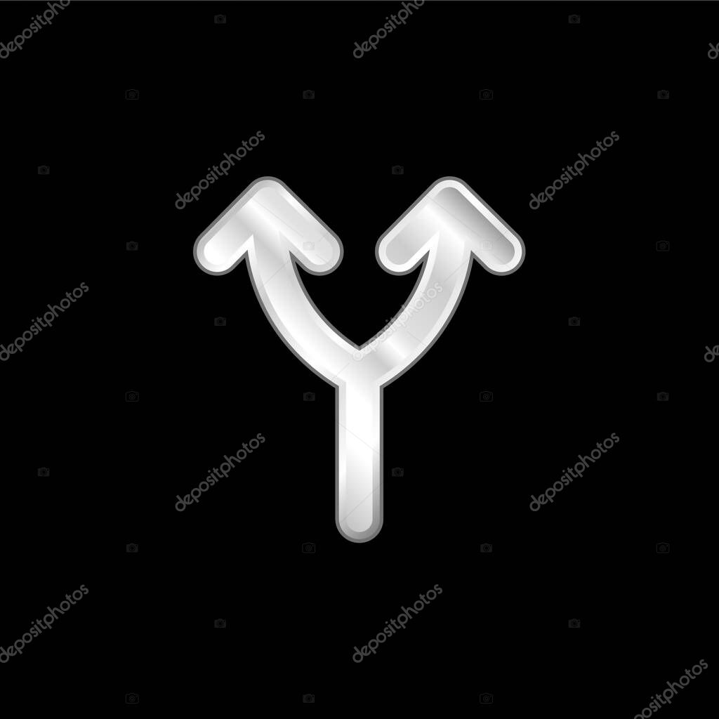 Bifurcation Of Up Arrow silver plated metallic icon
