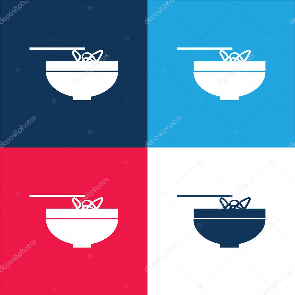 Bowl With Chinese Noodles blue and red four color minimal icon set