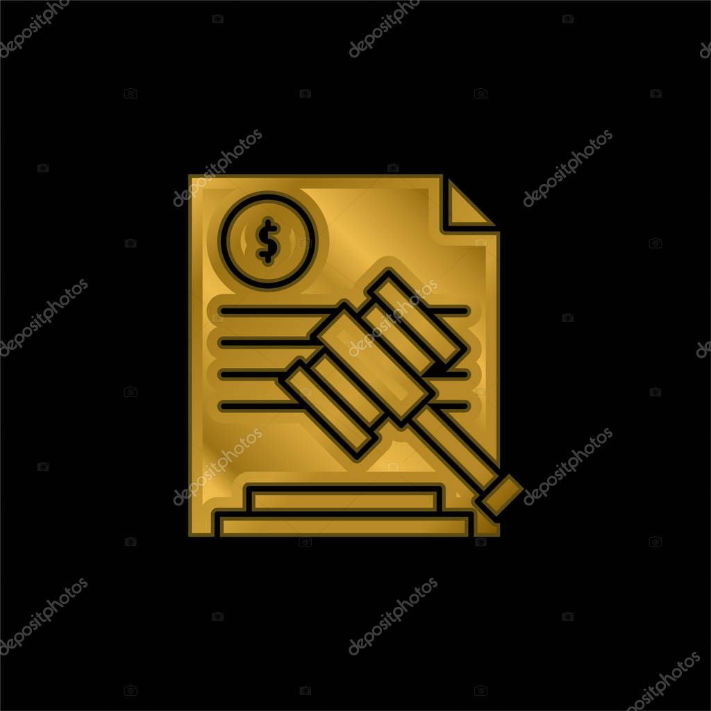Auction gold plated metalic icon or logo vector