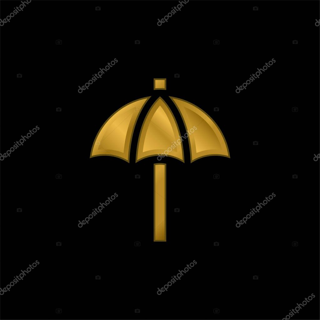 Beach Umbrella gold plated metalic icon or logo vector