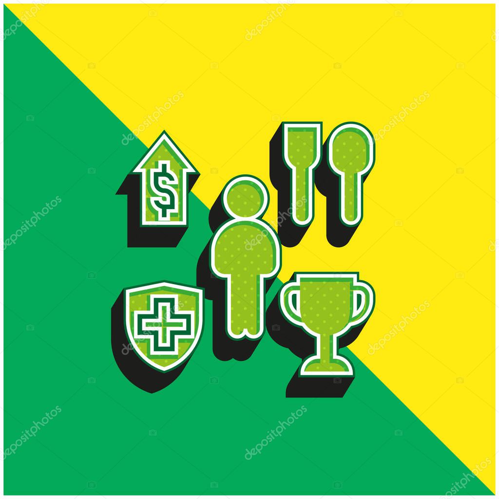 Benefit Green and yellow modern 3d vector icon logo