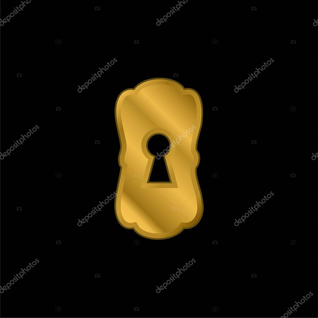 Big Keyhole Black Shape gold plated metalic icon or logo vector