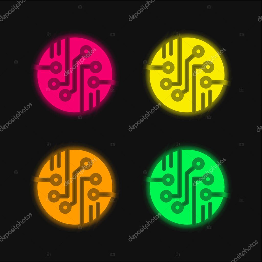 Bio Sensor four color glowing neon vector icon