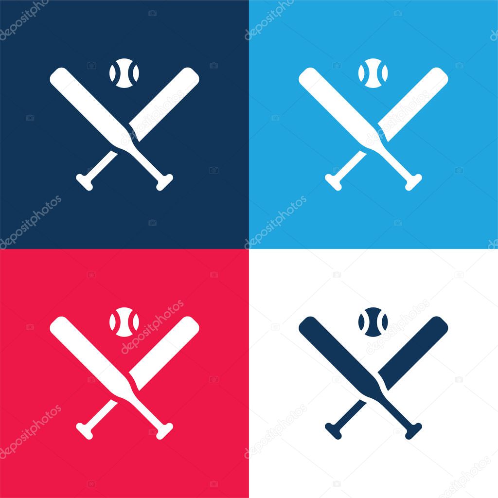Baseball blue and red four color minimal icon set