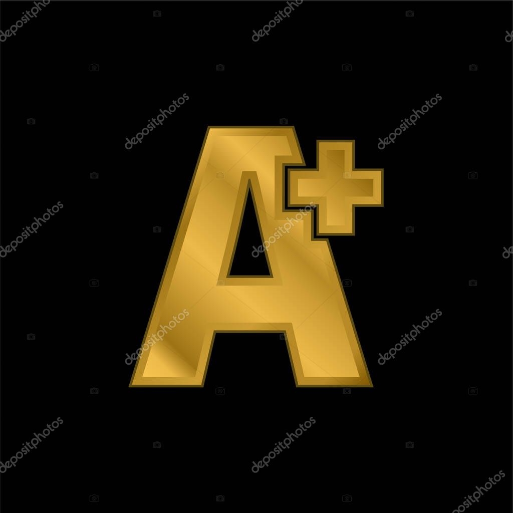 A Plus Symbol gold plated metalic icon or logo vector
