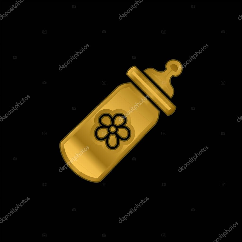 Baby Bottle gold plated metalic icon or logo vector