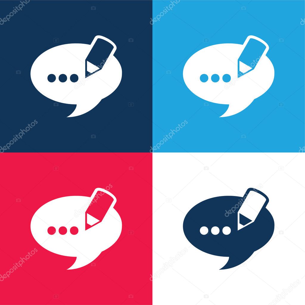 Blog Comment Speech Bubble Symbol blue and red four color minimal icon set