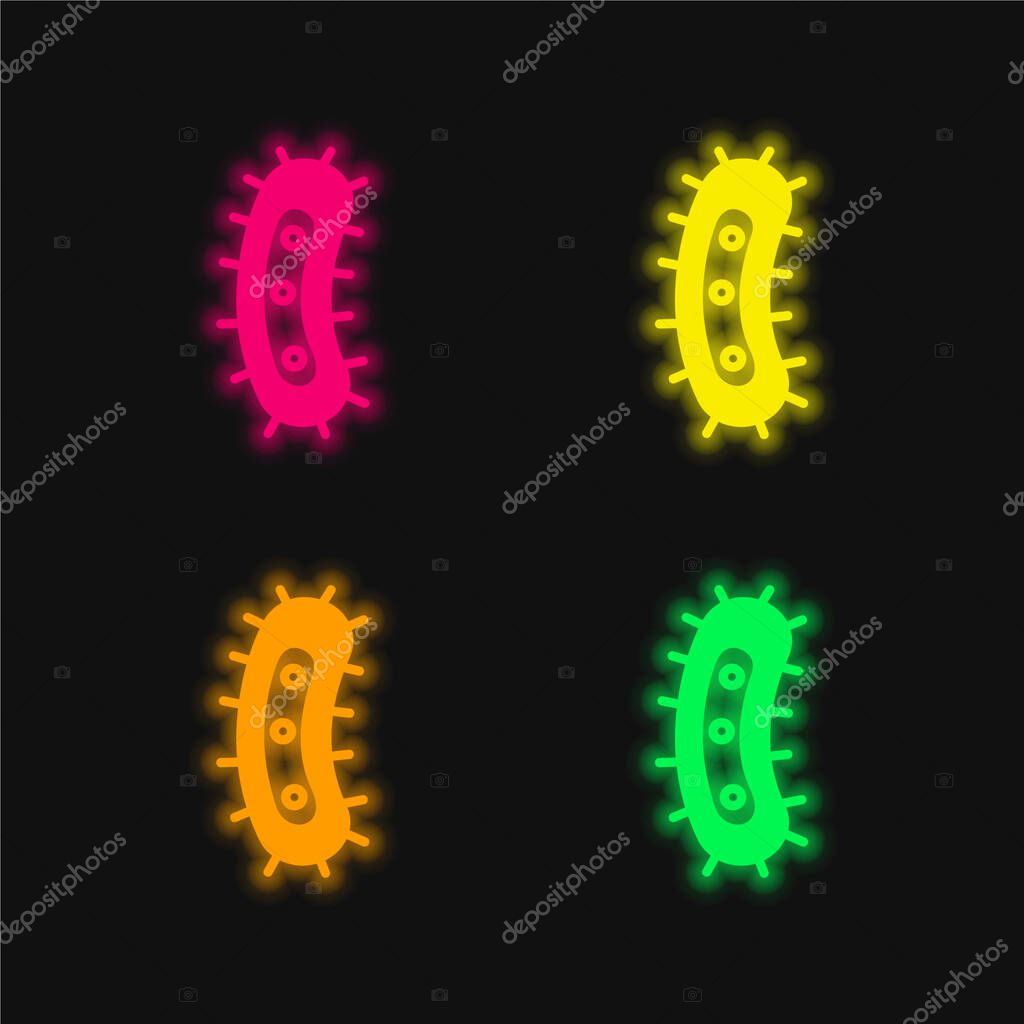 Bacteria four color glowing neon vector icon