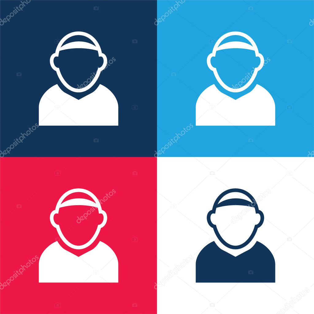 Bald Male Avatar blue and red four color minimal icon set