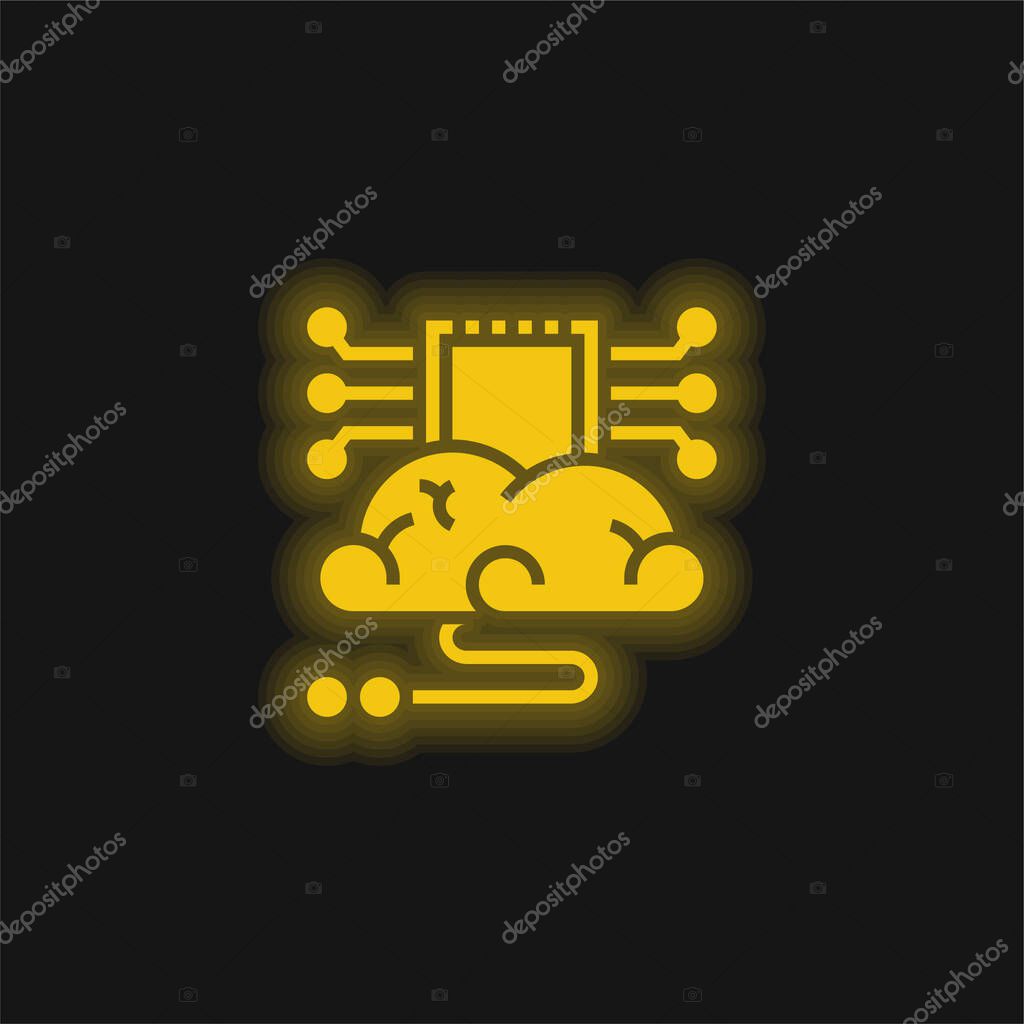 Brain yellow glowing neon icon