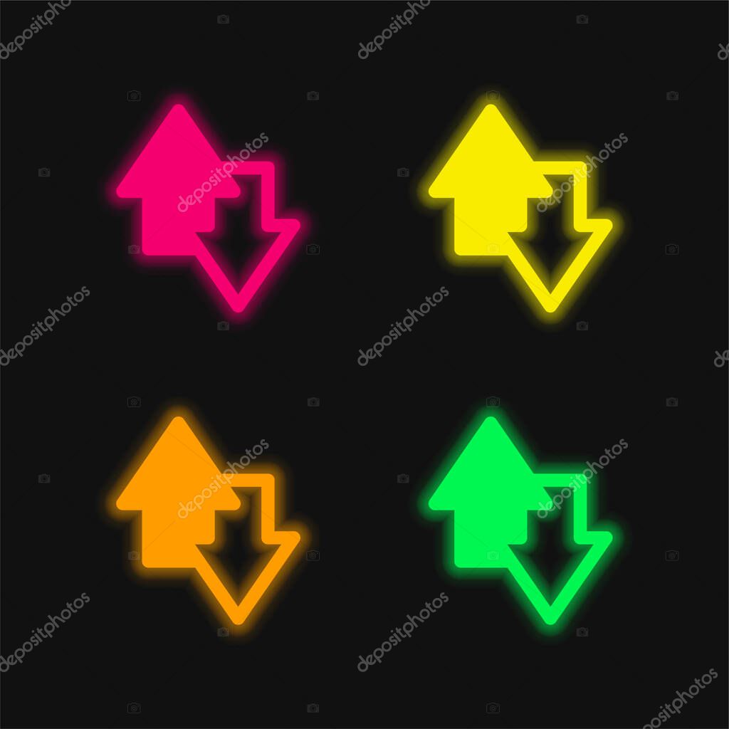 Arrows four color glowing neon vector icon
