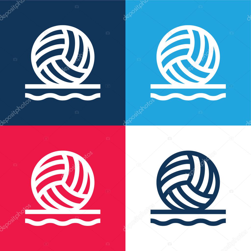 Beach Volleyball blue and red four color minimal icon set