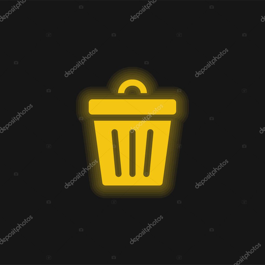 Bin yellow glowing neon icon