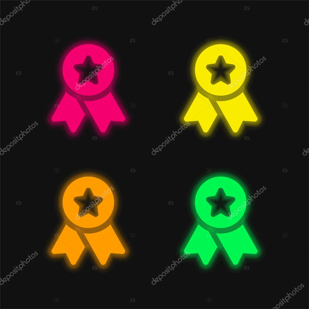 Badge four color glowing neon vector icon