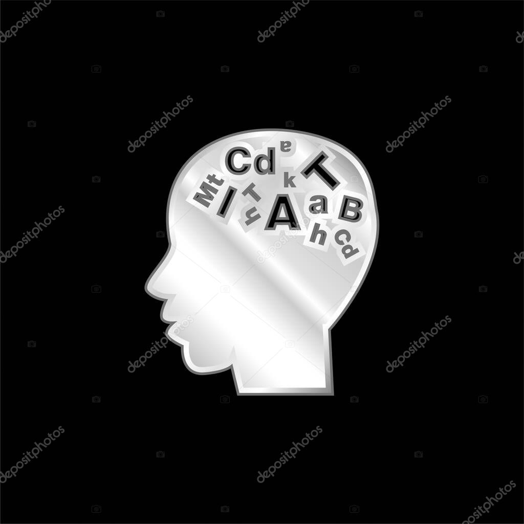 Bald Male Head Side View With Letters Inside silver plated metallic icon