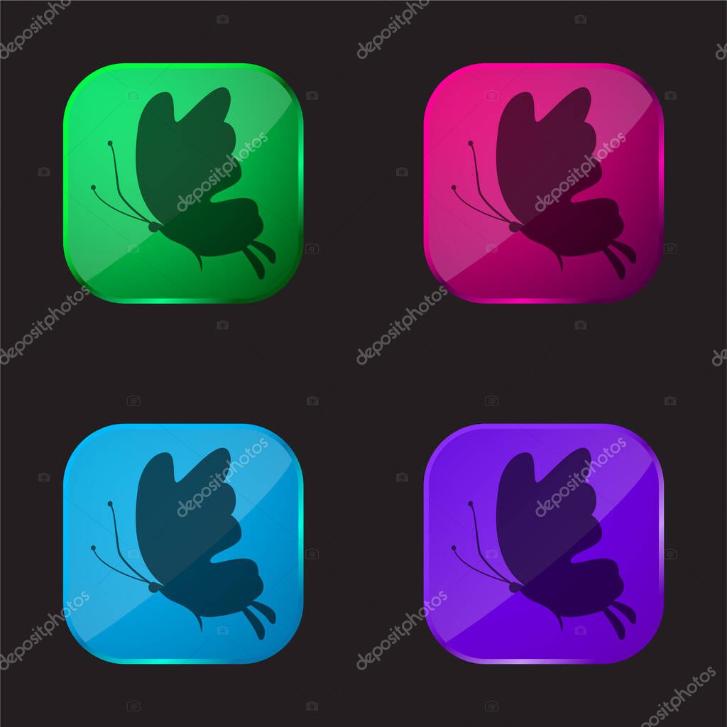 Beautiful Butterfly Silhouette four color glass button icon