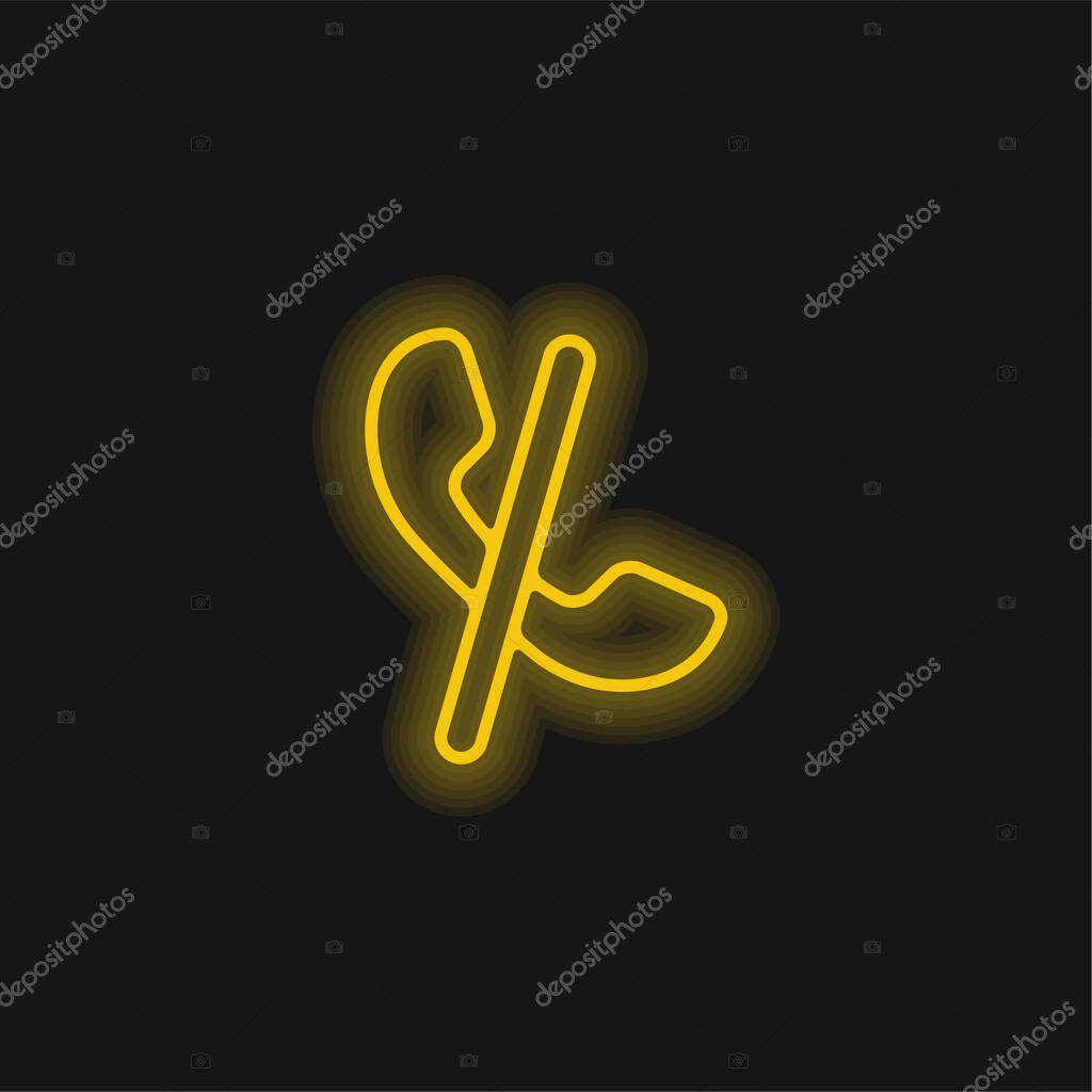 Auricular Blocked Call Sign With A Slash yellow glowing neon icon