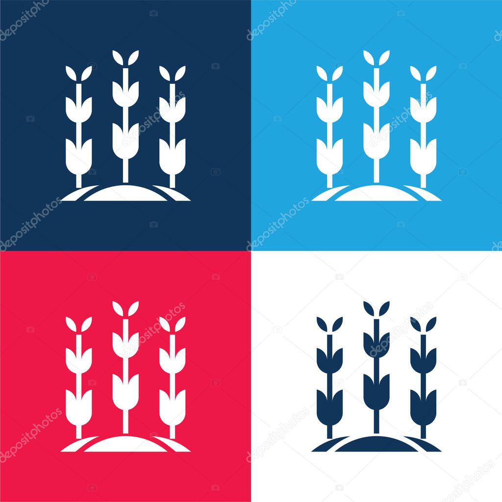 Agriculture blue and red four color minimal icon set