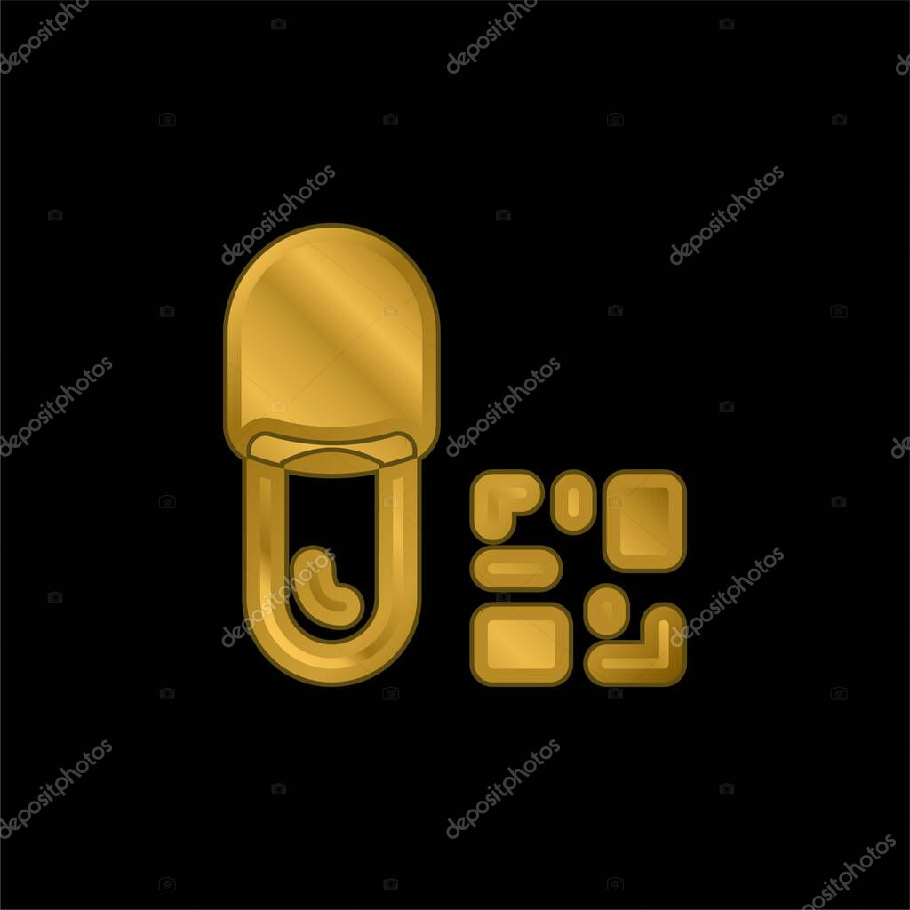 Barcode gold plated metalic icon or logo vector