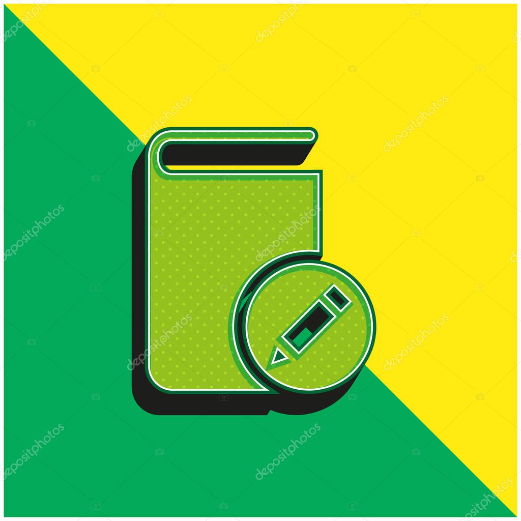 Book With A Pencil Sign Green and yellow modern 3d vector icon logo