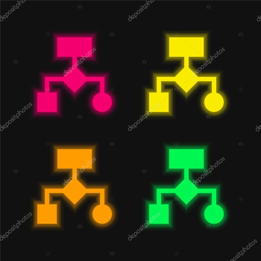 Algorithm four color glowing neon vector icon