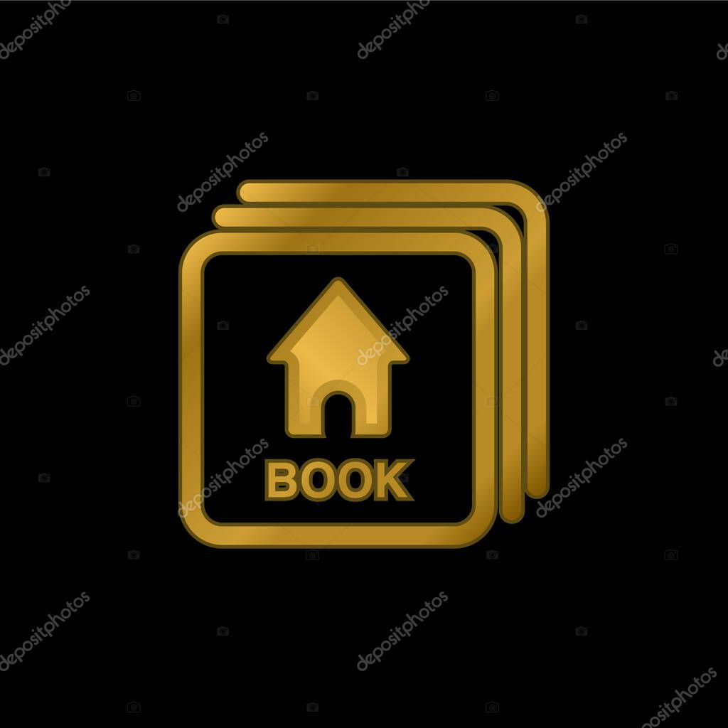 Baby Flash Cards With Book Image gold plated metalic icon or logo vector