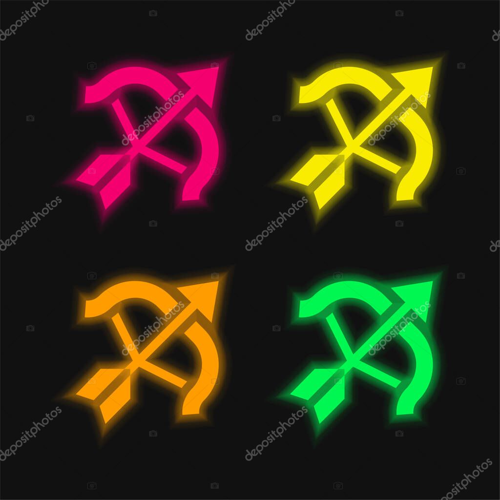 Archery four color glowing neon vector icon