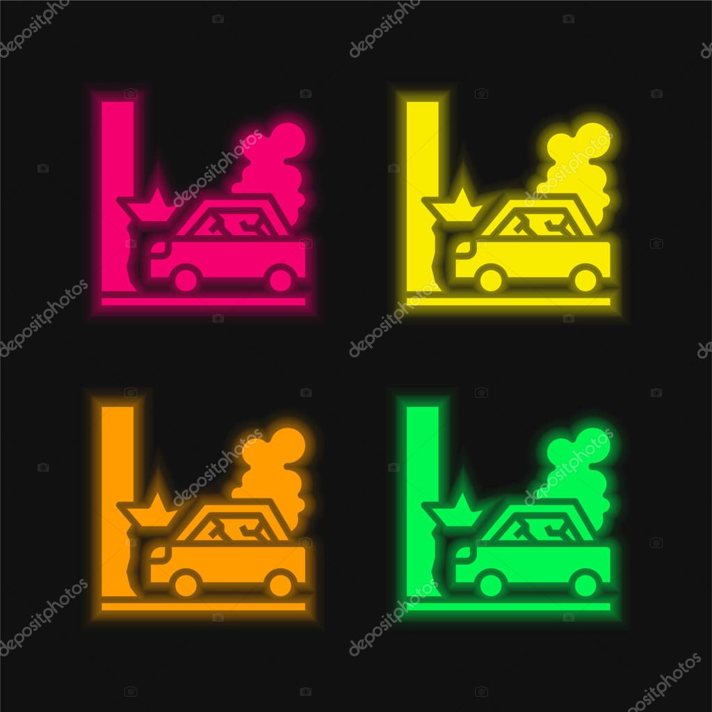 Accident four color glowing neon vector icon