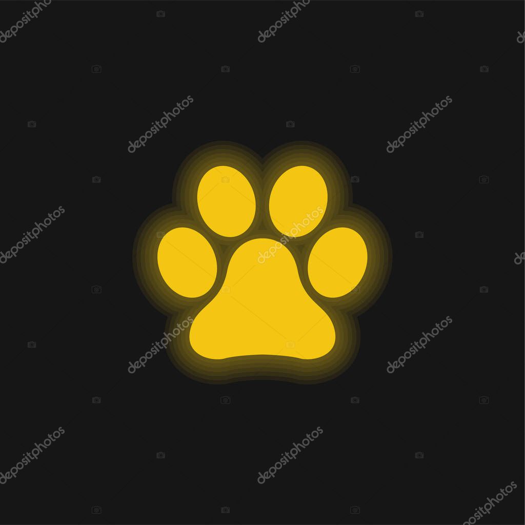 Animal Paw Print yellow glowing neon icon