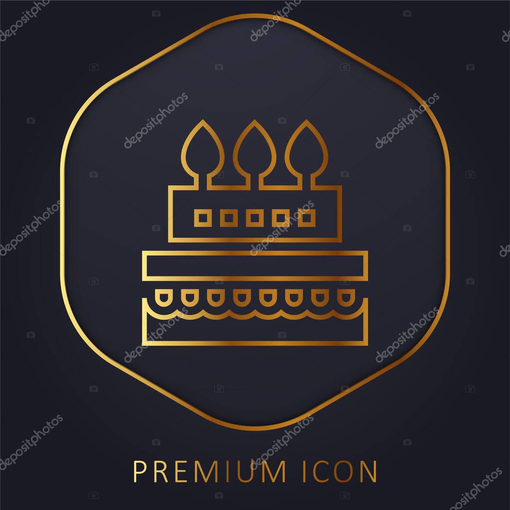 Birthday Cake golden line premium logo or icon