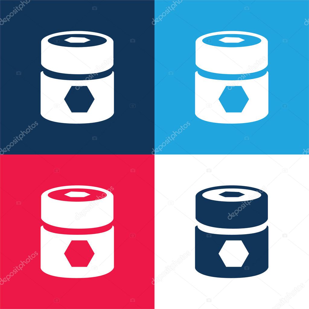 Barrel With Pentagons blue and red four color minimal icon set