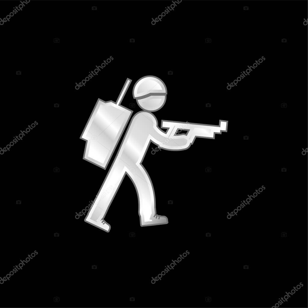 Army Soldier Walking silver plated metallic icon