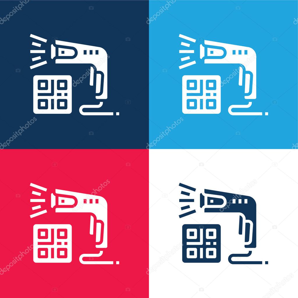 Barcode Scanner blue and red four color minimal icon set