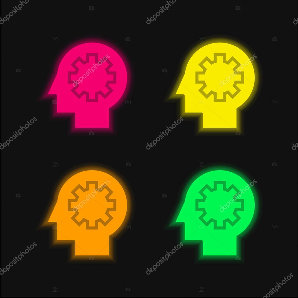 Brain Process four color glowing neon vector icon