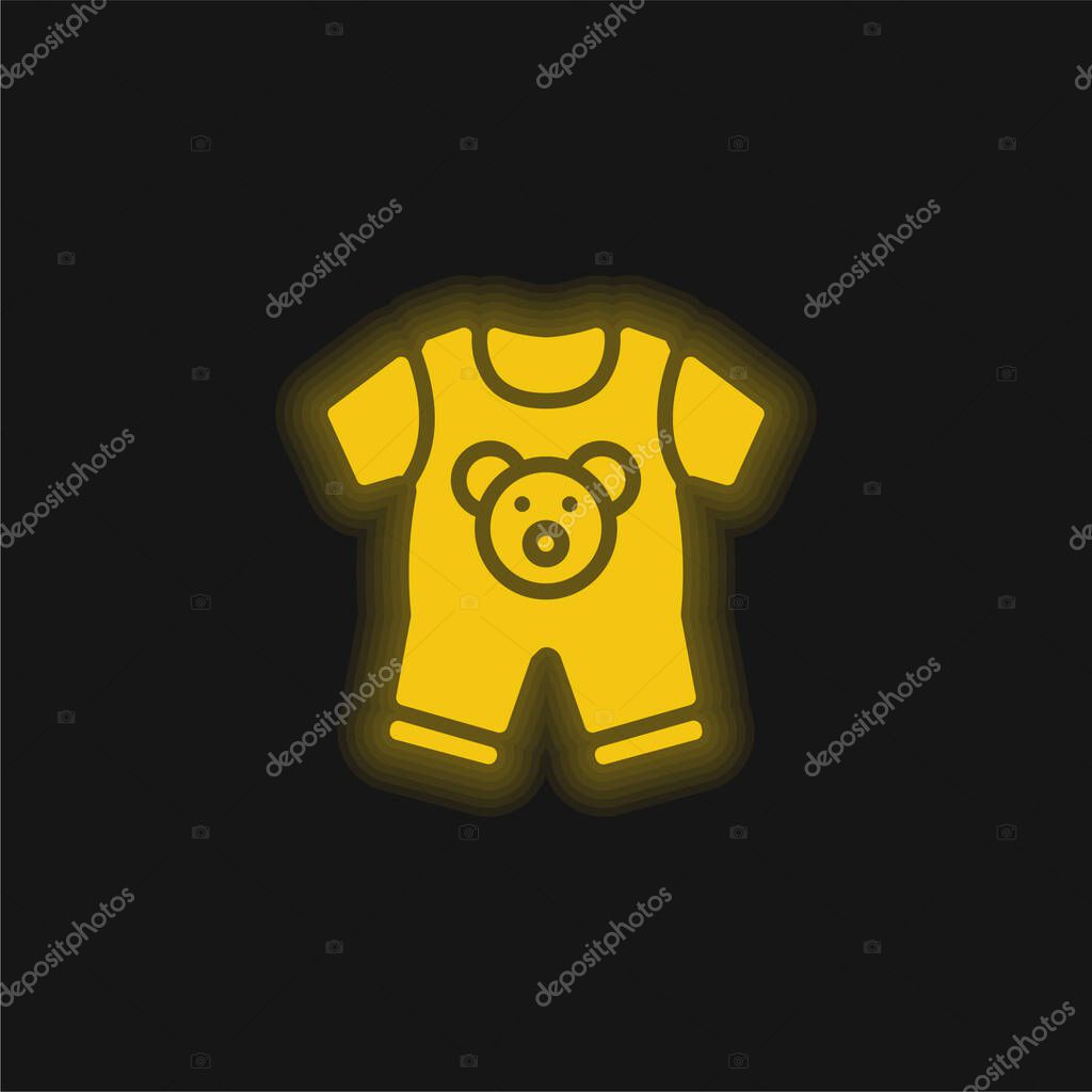 Baby Clothes yellow glowing neon icon