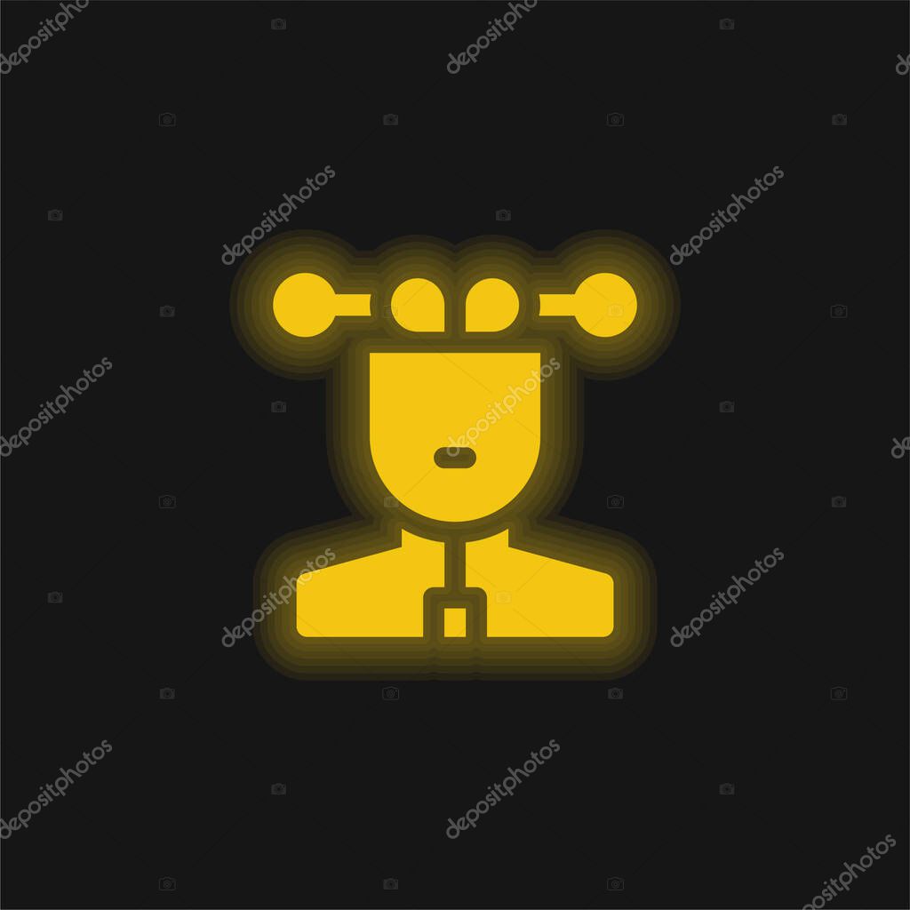Artificial Intelligence yellow glowing neon icon