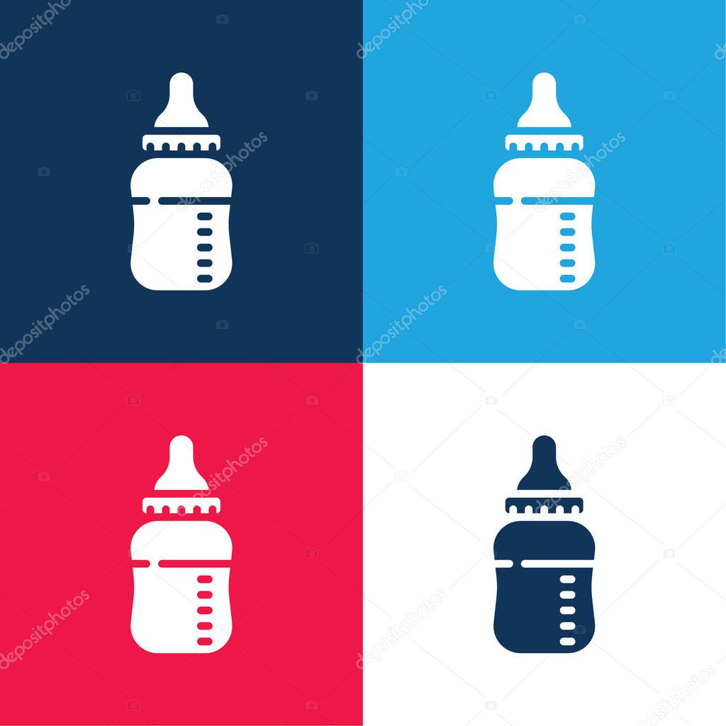 Baby Bottle blue and red four color minimal icon set