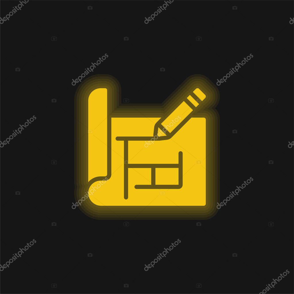 Blueprint yellow glowing neon icon